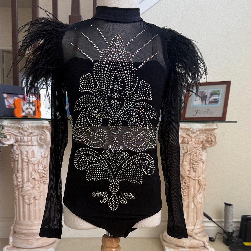 Black Feathered Rhinestone Bodysuit